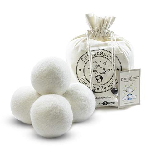 Product Cover Wool Dryer Balls by Friendsheep 4 Pack XL Organic Premium Reusable Cruelty Free Handmade Fair Trade No Lint Fabric Softener White
