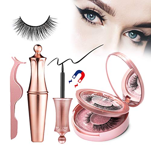 Product Cover Magnetic Eyelashes with Eyeliner, Magnetic Lashes Reusable and Easy to Apply, Magnetic Eyeliner and Lashes Pack, Natural Look Liquid Eyeliner False Eyelashes. Two Style Eye Lashes with Tweezers.