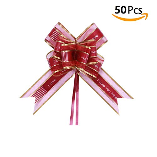 Product Cover Auch 50Pcs Elegant Crystal Yarn Pull Bows for Birthday Wedding Christmas Valentine's Day New Year Party Supplies Gift Basket Knot with Ribbon Strings to Wrap the Box or Floral Decoration