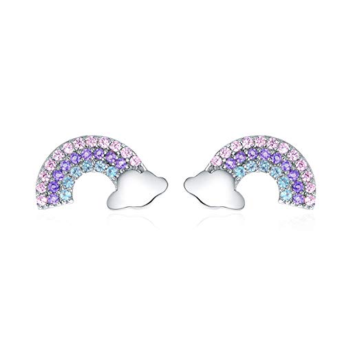 Product Cover Hypoallergenic Stud Earrings for Girls S925 Sterling Silver Rainbow Cute Earrings Gifts for Teen Girls
