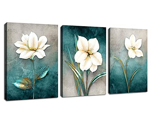 Product Cover arteWOODS Flower Canvas Wall Art Bedroom Wall Decor White Blossom Blue Abstract Background Canvas Picture Modern Artwork Bathroom Decoration 12