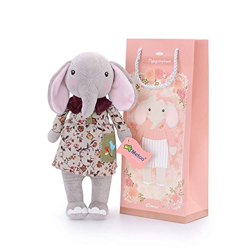 Product Cover Me Too Baby Dolls Girls Gifts Plush Stuffed Elephant Doll in Coffee Floral Dress 12 Inches with Gift Box