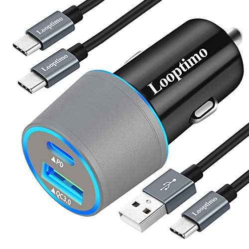 Product Cover USB Type C Fast PD Car Charger,Compatible with Google Pixel 4/4XL/3 XL/3/3a XL/3a/2 XL/2/XL,36W Power Delivery & Quick Charge 3.0 Car Adapter (Fast Charging Type C Cable 3.3Ft 2 Pack Included)