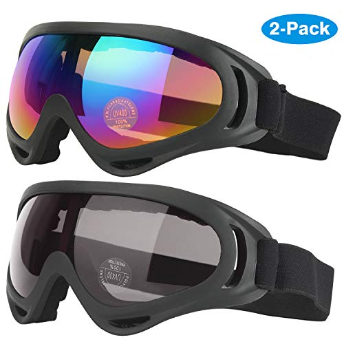 Product Cover Elimoons Ski Goggles, Pack of 2, Snowboard Goggles for Kids, Boys & Girls, Youth, Men & Women, Helmet Compatible with UV 400 Protection, Wind Resistance, Anti-Glare Lenses