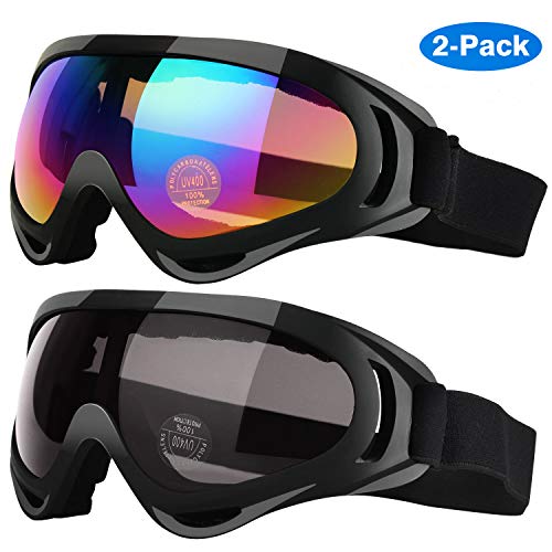 Product Cover Elimoons Ski Goggles, Pack of 2, Snowboard Goggles for Kids, Boys & Girls, Youth, Men & Women, with UV 400 Protection, Wind Resistance, Anti-Glare Lenses