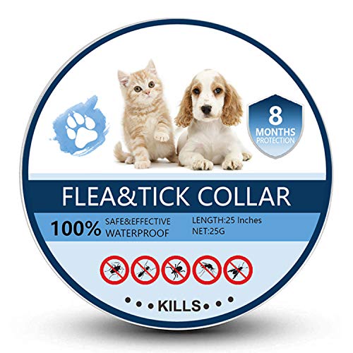 Product Cover Bomior Flea and Tick Collar for Dogs & Cats - 8 Months Protection - Safe, Adjustable and Waterproof Design - Natural Ingredients Removes Fleas and Tick Treatment