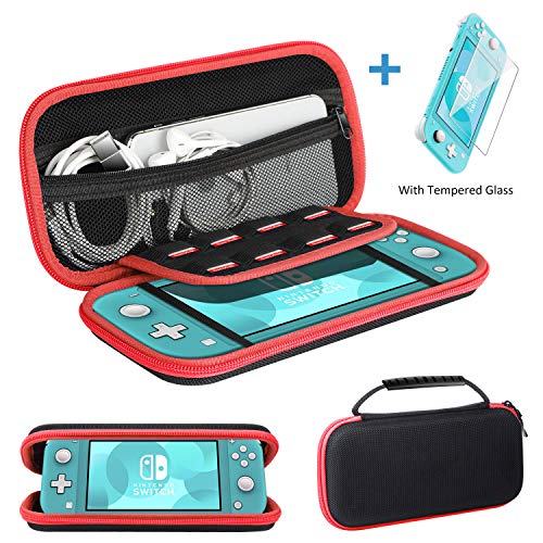 Product Cover Ztotop Case and Tempered Glass Screen Protector for Nintendo Switch Lite 2019, Portable Travel Carrying Case Slim Protective Hard Shell Storage for Nintendo Switch Lite Games/Accessories, Red