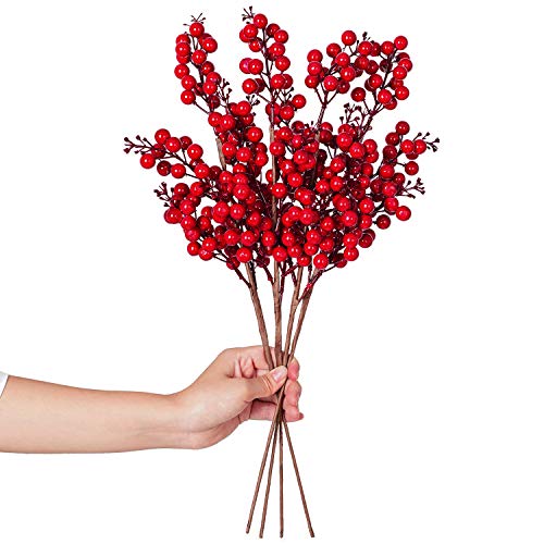 Product Cover Lvydec 4 Pack Artificial Red Berry Stems - 19.5 Inch Christmas Holly Berry Branches for Holiday Home Decor and Crafts