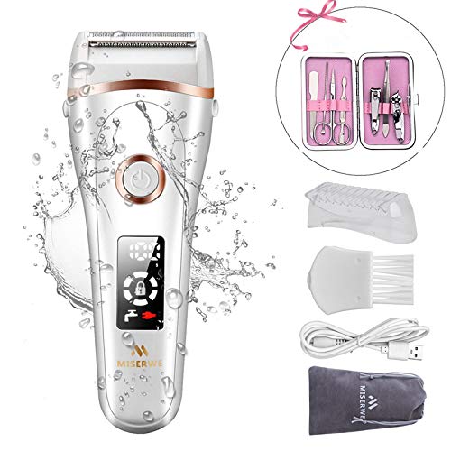 Product Cover Miserwe Womens Electric Razor Painless Lady Shaver Wet & Dry Cordless Rechargeable Women's Hair Remover Body Hair Remover for Legs Bikini and Underarms with LED Display