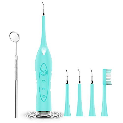 Product Cover Electric Dental Calculus Remover, Tooth Tartar Scraper Dental Stains Scaler with 5 Replaceable Clean Heads and 1 Mouth Mirror - Teeth Cleaning Tools Powered by USB
