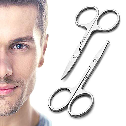 Product Cover Beard &Nose Hair Beauty Scissors，Stainless Steel Small Scissors for Eyebrows,Eyelashes,nail,Curved and Safety Rounded Tip Trimming Shears for Men Women