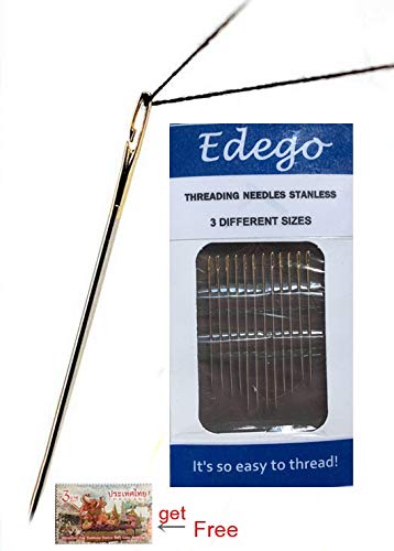 Product Cover Edego Needles Threading Hand Sewing Craft One Second Stainless Self Repair Tool Stitch Set of 12 Thickness 1mm