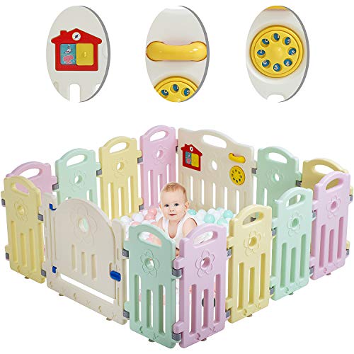 Product Cover Baby Playpen Playard for Babies Infants Toddler 14/18 Panels Safety Kids Play Pens Indoor Baby Fence with Activity Board (14 Panels)