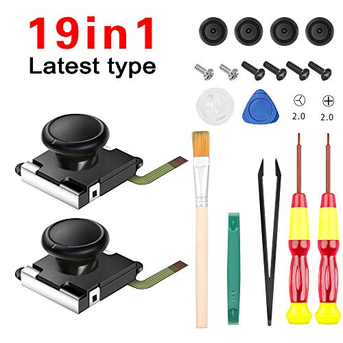 Product Cover A-VIDET 2-Pack 3D Replacement Joystick Analog Thumb Stick for Switch Joy-Con Controller - Include Tri-Wing, Cross Screwdriver + Pry Tools + 4 Thumbstick Caps（19 in 1）