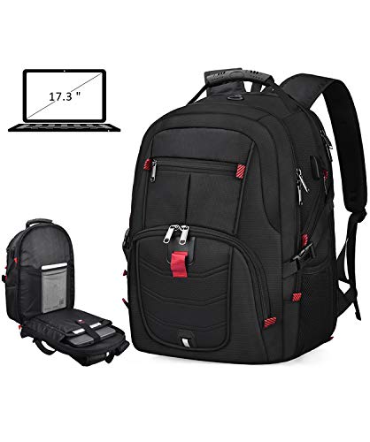 Product Cover Laptop Backpack 17 Inch Waterproof Extra Large TSA Travel Backpack Anti Theft College School Business Mens Backpacks with USB Charging Port 17.3 Gaming Computer Backpack for Women Men Black 45L