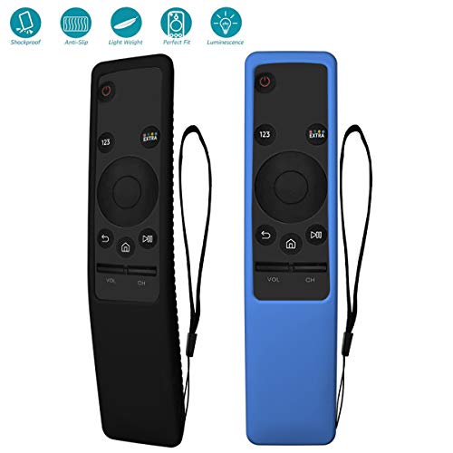 Product Cover TOLUOHU 2PCS Silicone Protective Case for Samsung Smart TV Remote Controller BN59 Series, Light Weight Kids-Friendly Silicone Cover Anti-Slip Shockproof Anti-Lost with Hand Strap (Black+Blue)