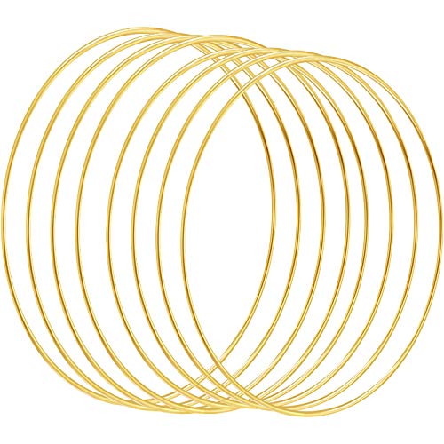 Product Cover 8 Pieces Large DIY Floral Hoop Wreath Gold Metal Rings for Wedding Christmas Wreath Baby Mobile Home Decor Macrame Wall Hanging Supplies and Crafts, 3 mm (10/7.5/6/ 4 Inch, Gold, Light Gold)