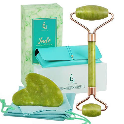 Product Cover Earnest Living Facial Roller Gua Sha Tools Real Jade Face Roller Massager Puffy Eye Roller Dark Circles Ice Roller Storage Bag Cary Case Cleaning Cloth. Helps Circulation and Look Young