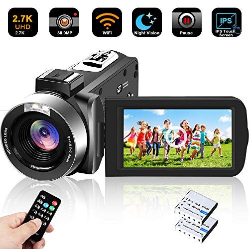 Product Cover Camcorder Video Camera Ultra HD 2.7K WiFi YouTube Vlogging Camera 1080P 30MP 30FPS Digital Camera 3.0 Inch Touch Screen IR Night Vision Recorder with Remote Control,USB,TV Output,2 Batteries