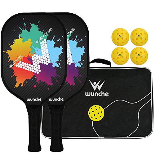 Product Cover Wunche Pickleball Paddle Set, 2 Lightweight Graphite Honeycomb Composite Core Paddles, 4 Balls, 1 Carry Bag, Premium Pickleball Rackets Graphite Face Ultra Cushion Grip Pickleball Racquet