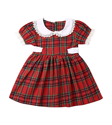 Product Cover Baby Girl Christmas Dress Matching Newborn Girl Bodysuit Plaid Lace Princess Skirt Family Clothing (Dress, 6-12 Months)