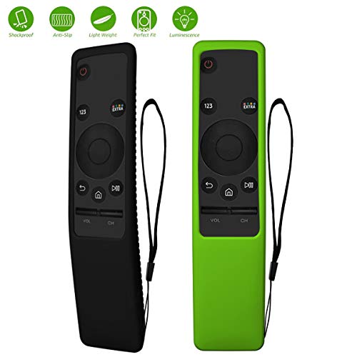 Product Cover TOLUOHU 2PCS Silicone Protective Case for Samsung Smart TV Remote Controller BN59 Series, Light Weight Kids-Friendly Silicone Cover Anti-Slip Shockproof Anti-Lost with Hand Strap (Black+Green)
