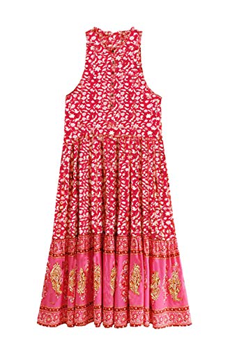 Product Cover R.Vivimos Women's Summer Sleeveless Floral Print Button Up Bohemian Flowy Maxi Dresses