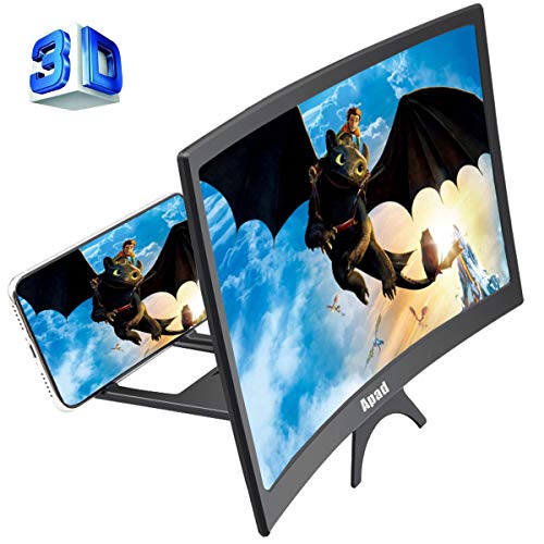 Product Cover 12'' 3D Curve Screen Magnifier for Cell Phone, HD Amplifier Projector Magnifing Screen Enlarger for Movies, Videos, and Gaming with Foldable Stand Compatible with All Smartphones (Black, 12 inch)