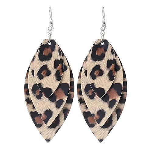 Product Cover Yeitur Layered Leather Earrings Leopard Print Petal Multilayer Structure Design Statement Dangle Drop Earrings For Women Girls Fashion Earrings