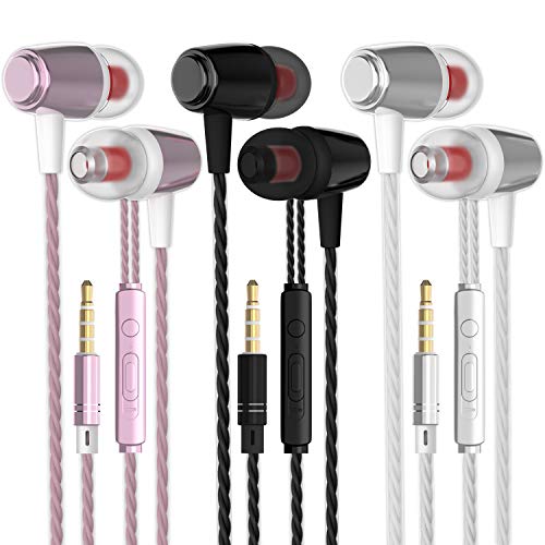 Product Cover MUNSKT M1 Earbud Headphones with Remote & Microphone, in Ear Earphone Stereo Sound Noise Isolating Tangle Free for iOS and Android Smartphones, Fits All 3.5mm Interface Device (Pink + Silver + Black)
