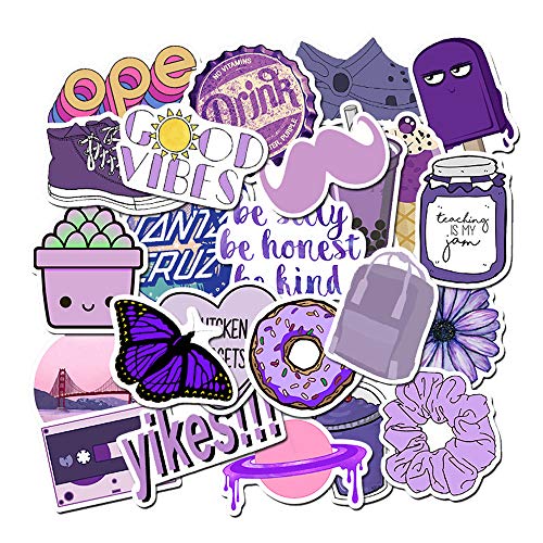 Product Cover Stickers for Water Bottles, 50 Pcs Hydro Flask Sticker Pack, Trendy VSCO Vinyl Aesthetic Stickers for Laptop Hydroflasks Skateboard, Waterproof Cool Cute Sticker for Teens Girls Adult, Purple