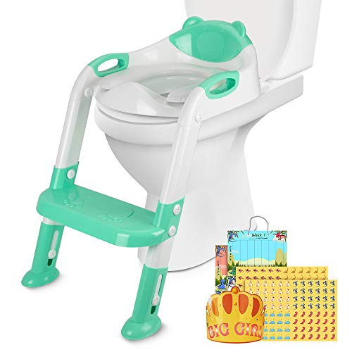 Product Cover PITAYA Potty Training Seat with Step Stool Ladder,Comfortable Safe Potty Seat with Anti-Slip Pads Ladder ,Potty Training Toilet for Kids Boys Girls Toddlers,with Potty Training Champion Card(Green)