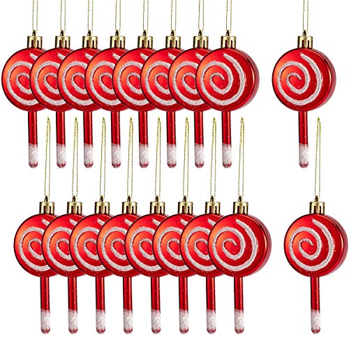 Product Cover MEWTOGO 18 Pcs Christmas Candy Lollipop Ornament Set- 4'' Red and White Candy Cane Design Xmas Tree Lollipop Ornament Shatterproof Sparkling for Festive Holiday Décor