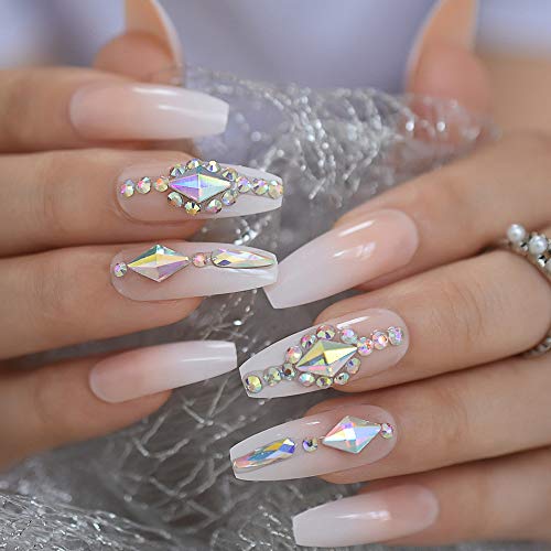 Product Cover CoolNail Long 3D Bling Glitter Pink Nude French Ballerina Coffin False Fake Nails Gradeint Natrual Press on Party Finger Wear UV Nails