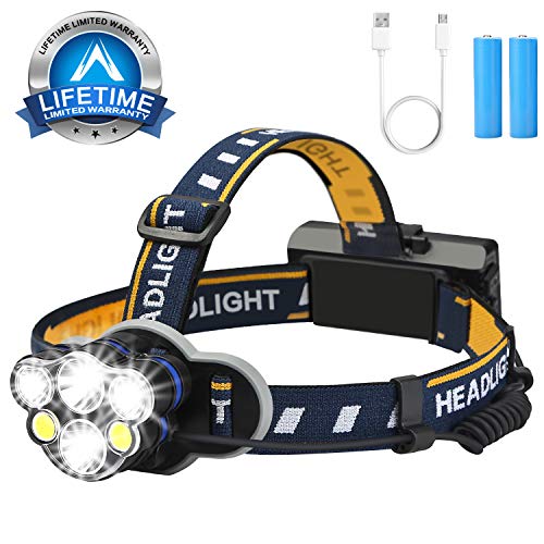 Product Cover Headlamp Flashlight,6 Head lamps USB brightest Rechargeable Headlight 12000 lumen Waterproof 8 Modes for outdoor camping (6 Led Orange)