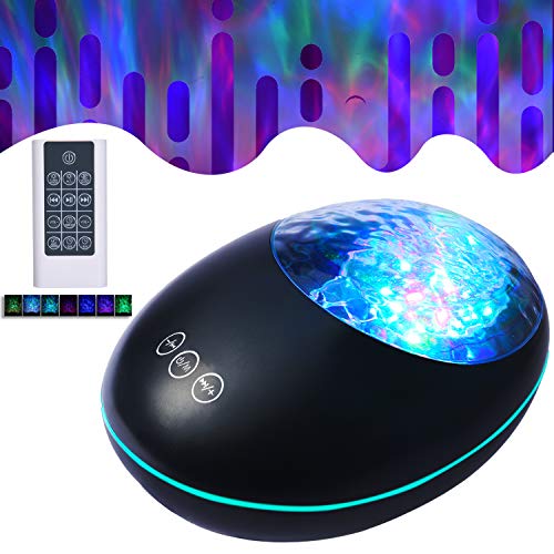 Product Cover Ocean Wave Projector, Qwifyu Remote Control Music Player with Timer, 8 Colors Changing Night Light Modes, Built-in Auxiliary Sleep Songs (Black)