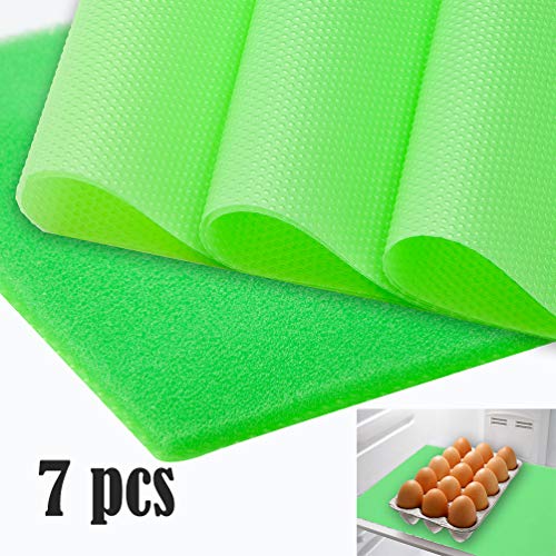 Product Cover Refrigerator Liner Non-Slip Washable, Fridge Drawer Mats Non-Adhesive, Can Be Cut Fridge Pads for Fruit and Vegetable Drawers, Includes 6 pcs EVA Mat and 1 pcs Foam Liners(Green)