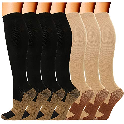 Product Cover 7 Pairs Copper Compression Socks for Men Women 20-30 mmHg Knee High Stockings for Athletic Nurse Sports Travel Medical Pregnancy