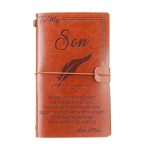 Product Cover To My Boy Leather Journal - Enjoy The Ride and Never Forget The Way Home Notebook - 120 Page Travel Diary Journal Sketch Book Graduation Back to School Gift for Boy (from Mom)