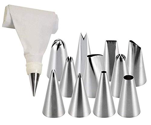 Product Cover Inditradition 12 Pieces Cake Icing Decoration Tool Set | 11 Different Nozzles, 1 Icing Piping Coupler Bag (Food-Grade, Stainless Steel)
