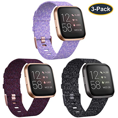 Product Cover KIMILAR 3-Pack Bands Compatible with Fitbit Versa/Versa 2/Versa Lite Edition, Large Small Soft Woven Fabric Breathable Accessories Strap Replacement Wristband Women Men Compatible Versa Smart Watch