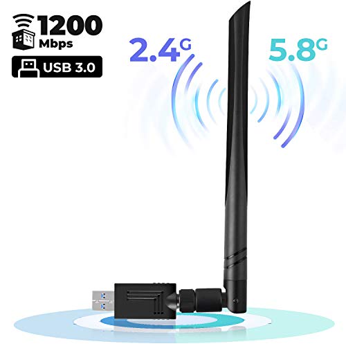 Product Cover USB WiFi Adapter 1200 Mbps USB Wireless Network Adapter with Dual Band 2.4GHz/300Mbps+5GHz/866Mbps 5dBi Antenna for Desktop Windows XP/Vista/7/8/10 Mac