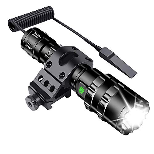 Product Cover Tactical Flashlight JT10 1200 Lumen Matte Black LED WeaponLight with MSD Offset Picatinny Rail Mount, Rechargeable Batteries and 2 Modes Pressure Switch Included,Outdoor Hunting Shooting
