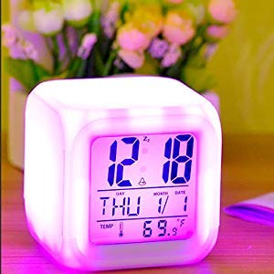 Product Cover ZIZLY Smart Digital Alarm Clock with Automatic 7 Colour Changing LED Digital Alarm Clock with Date, Time, Temperature for Office and Bedroom - White