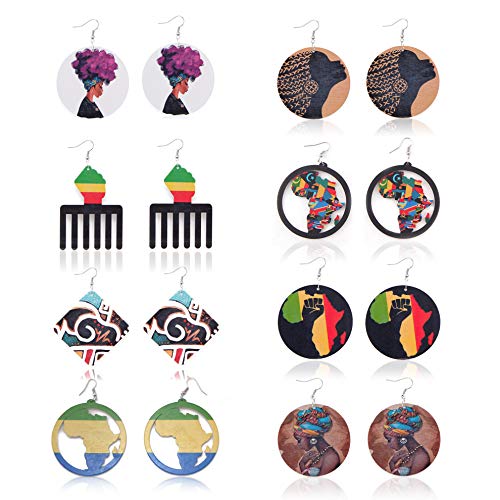 Product Cover Melody Clover 8 Pair Wooden Round Earrings DIY Printing African Multicolor Geometric Personalized Earrings for Woman Fashion Jewelry