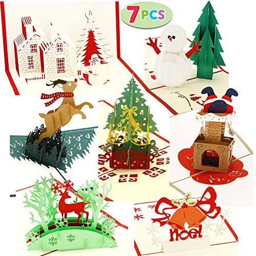 Product Cover Pack of 7 Pop-up 3D Christmas Greeting Cards Unique Designs & Envelopes 4