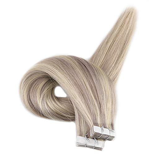 Product Cover Full Shine Short Blonde Double Sided Human Tape Hair Extensions Color 18 Ash Blonde Highlight 22 Blonde Hair Invisible 30 Grams Blonde Glue In Hair Extensions For White Women 20 Pieces 12 Inch