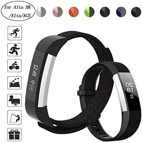 Product Cover Aspark Replacement Strap Compatible for Fitbit ACE, Nylon Adjustable Wristbands Accessory Sport Bands for Fitbit Ace/Alta HR/Alta Fitness Tracker, Perfect for Wrist (Small,Black Sand/Black)