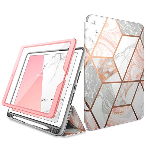 Product Cover i-Blason Cosmo Case for New iPad 7th Generation, iPad 10.2 2019 Case, Full-Body Trifold with Built-in Screen Protector Protective Smart Cover with Auto Sleep/Wake & Pencil Holder (Marble)
