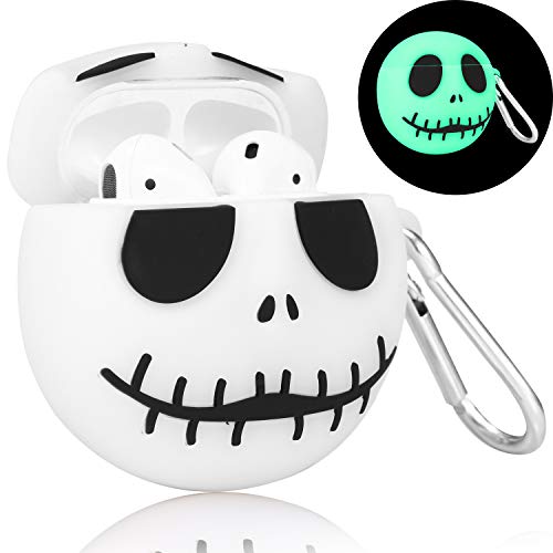 Product Cover Joyleop(Luminous Skull) Compatible with Airpods 1/2 Case Cover, 3D Cute Cartoon Funny Fun Cool Kawaii Fashion Chic, Silicone Airpod Character Design Skin Keychain,Girls Boys Teens, Case for Air pods